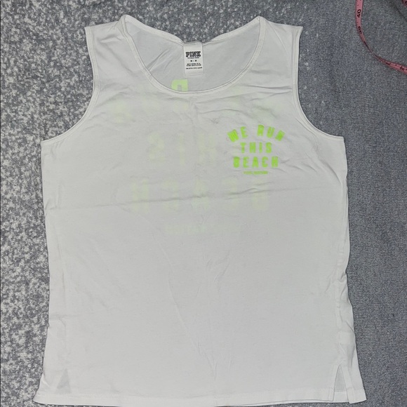 PINK Victoria's Secret Tops - PINK Victoria's Secret White Tank with Neon Green Print